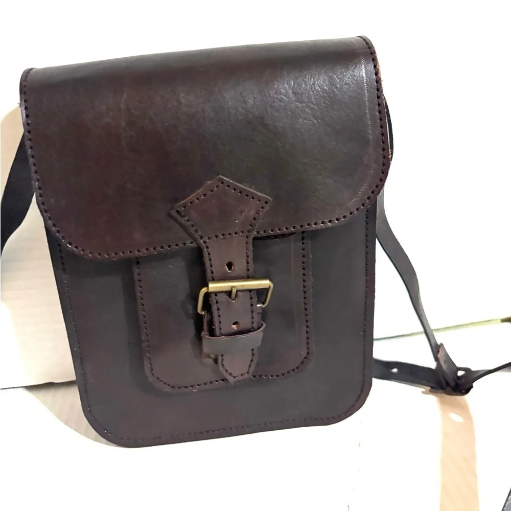 Handmade Elegant Brown black Leather Crossbody Bag
